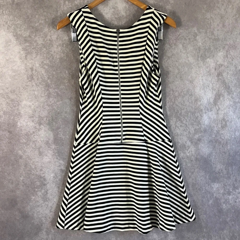 Free People Striped Fit and Flare Dress Womens Small Black White Sleeveless Zip